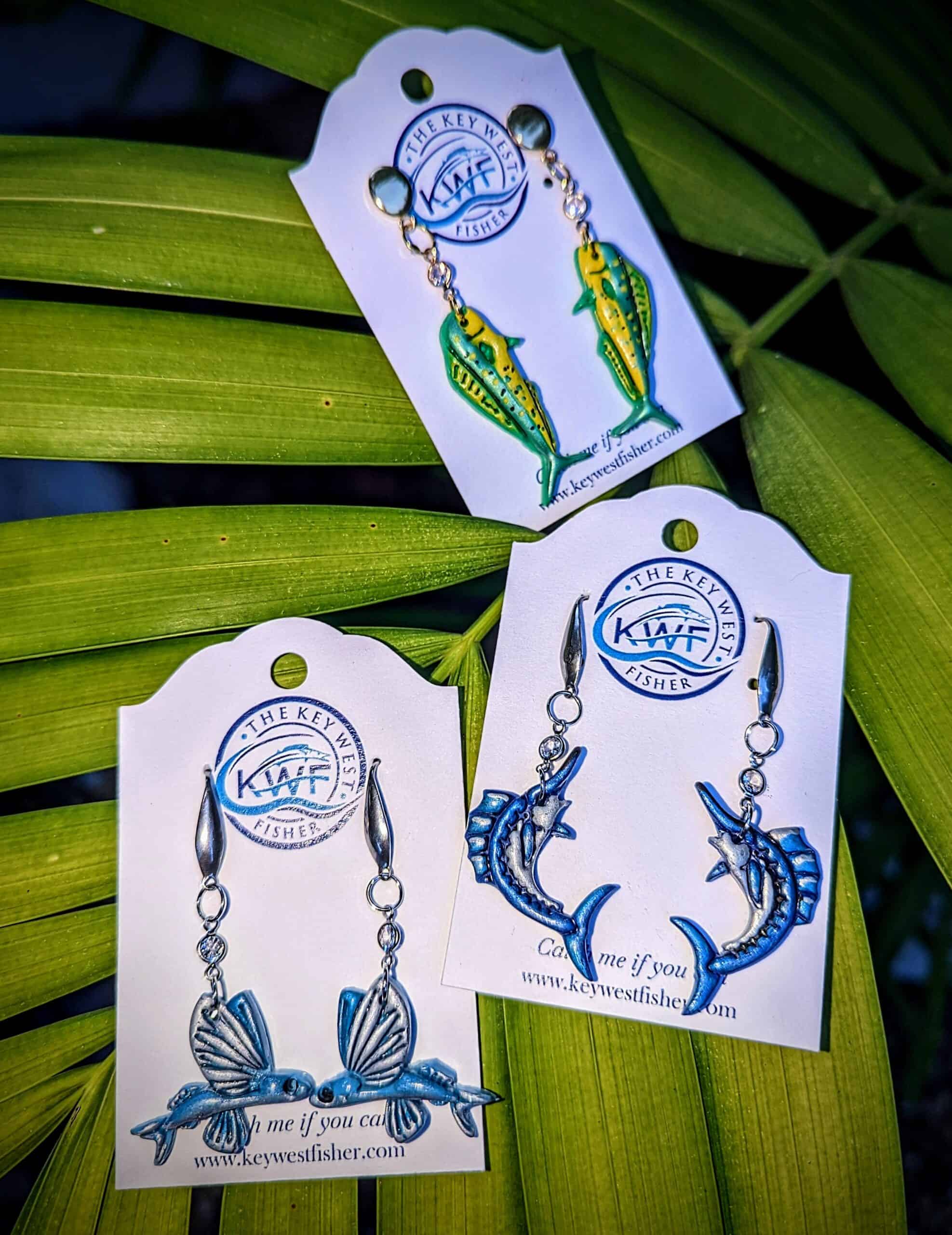 Hand painted clay fishing earrings, perfect fishing gifts