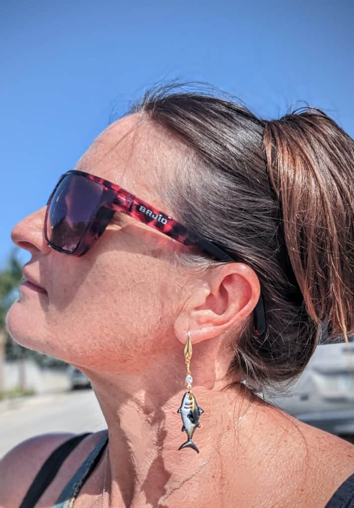Hand painted black fin tuna earrings for fishing gifts