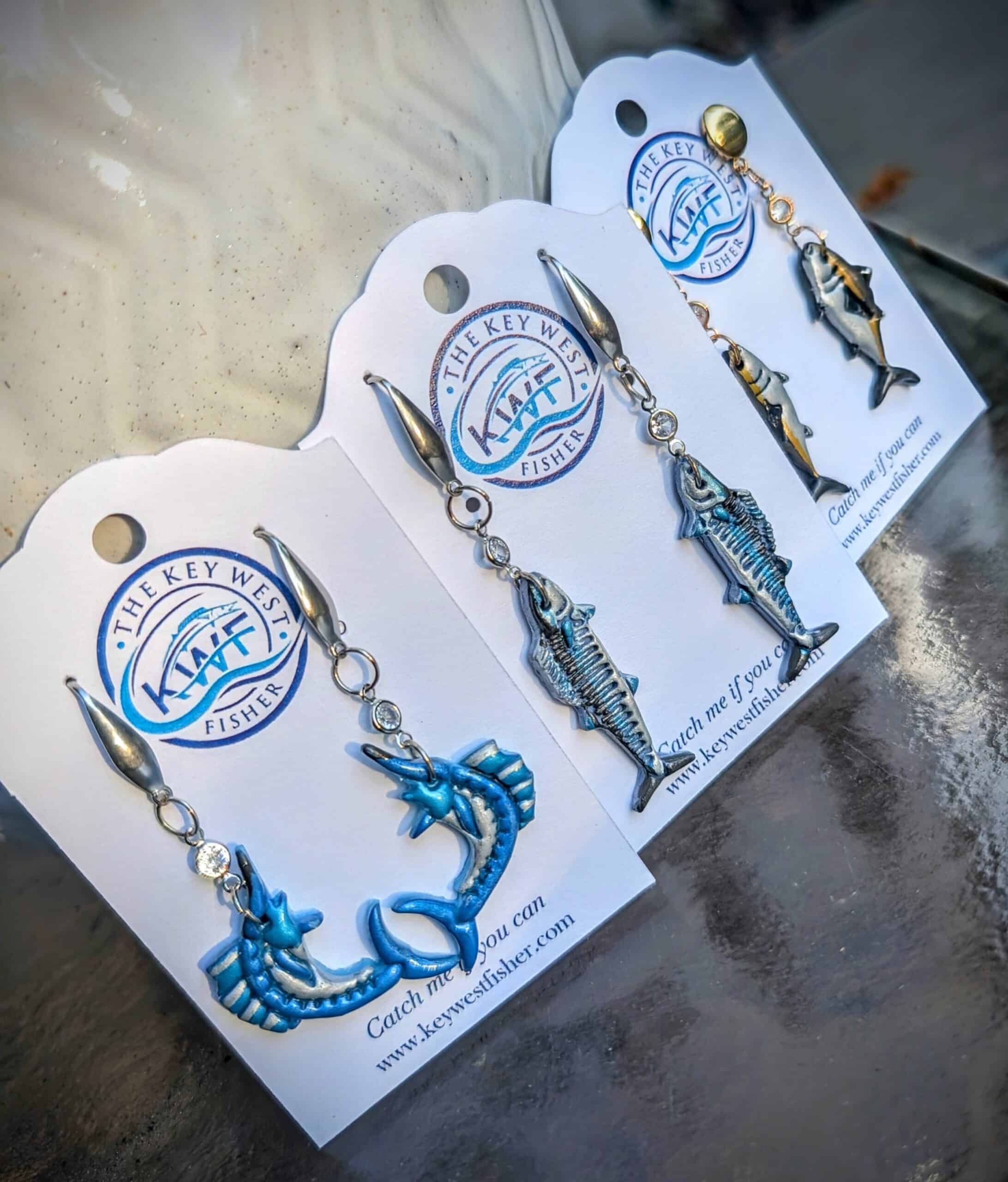 Key West Fisher Sailfish, Tuna and Wahoo hand painted earrings